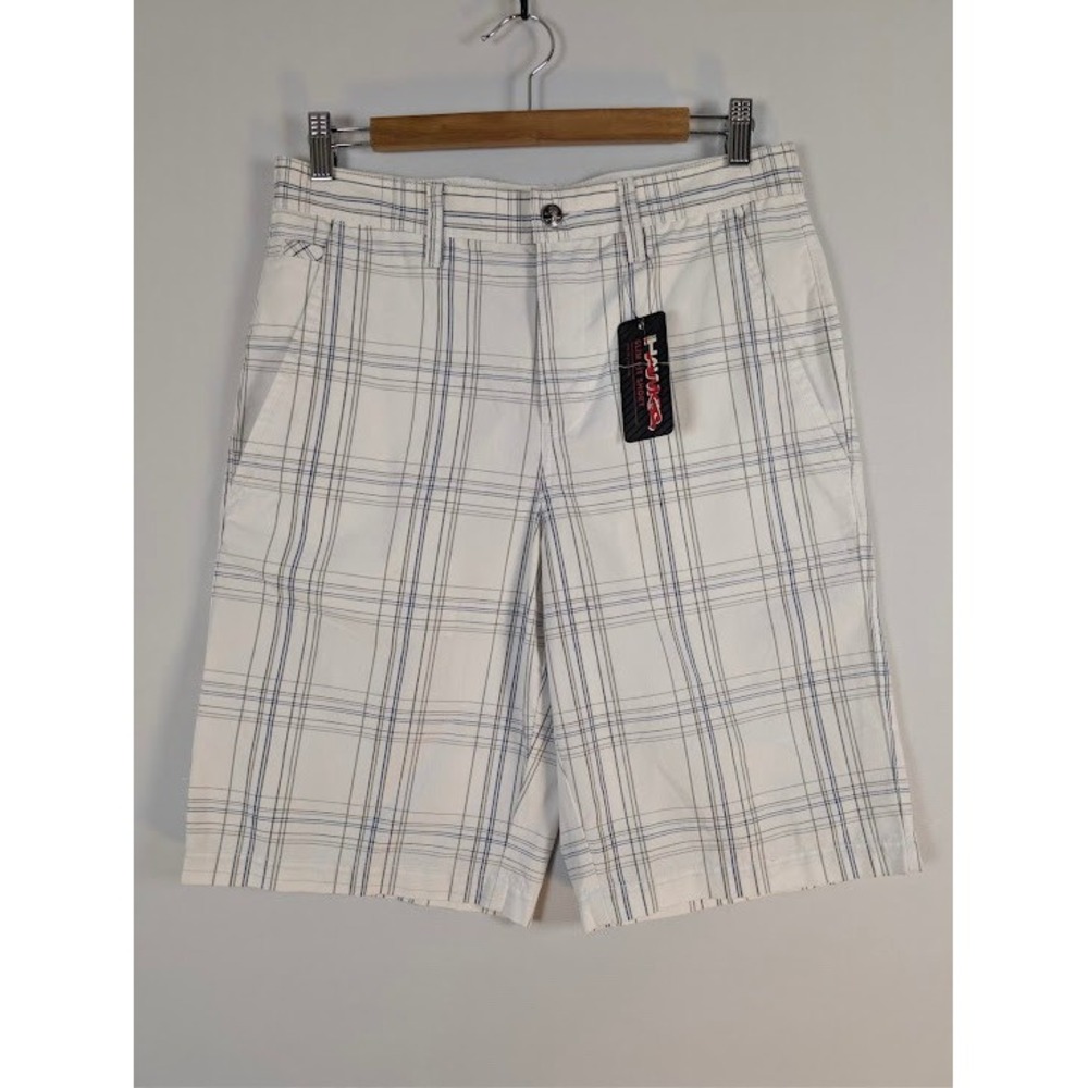 Tony Hawk Plaid Shorts Mens 29 White Slim Fit Long Leg Skate Chino Cargo NEW